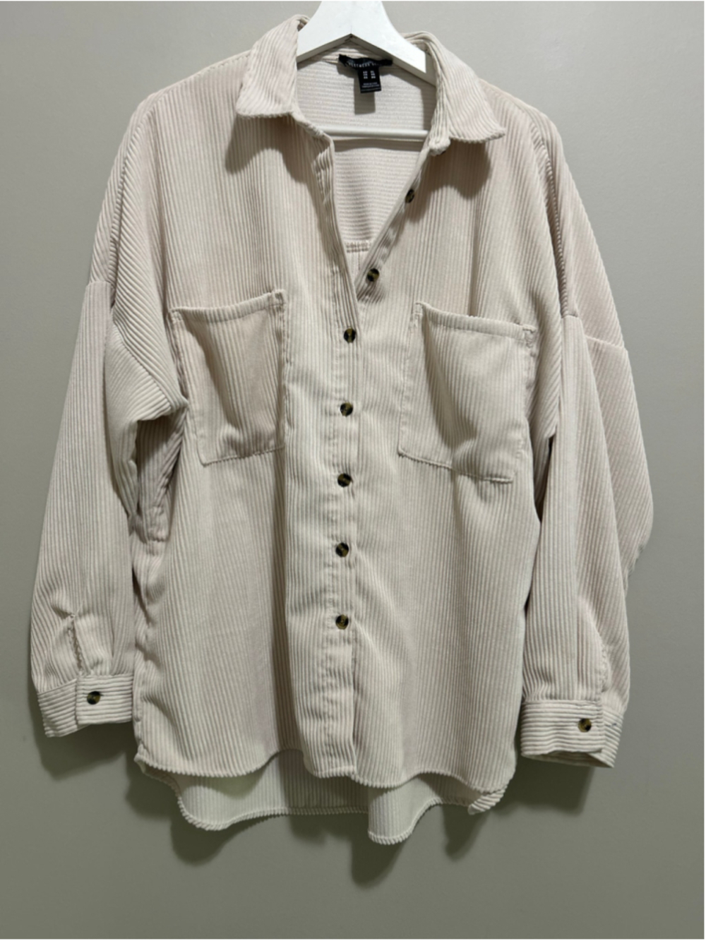 Women's Corduroy Button Down Shirt Beige XL
